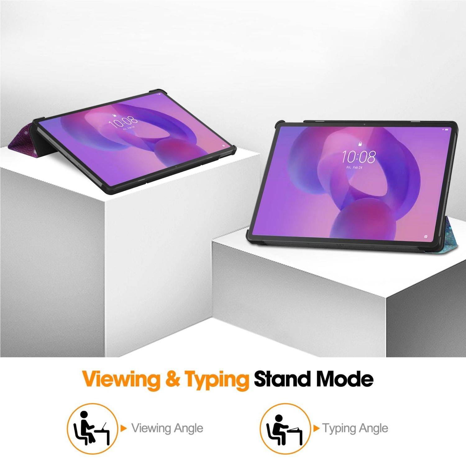 Zwei Tablets auf Ständern im „Anzeigeschau- und Tippmodus