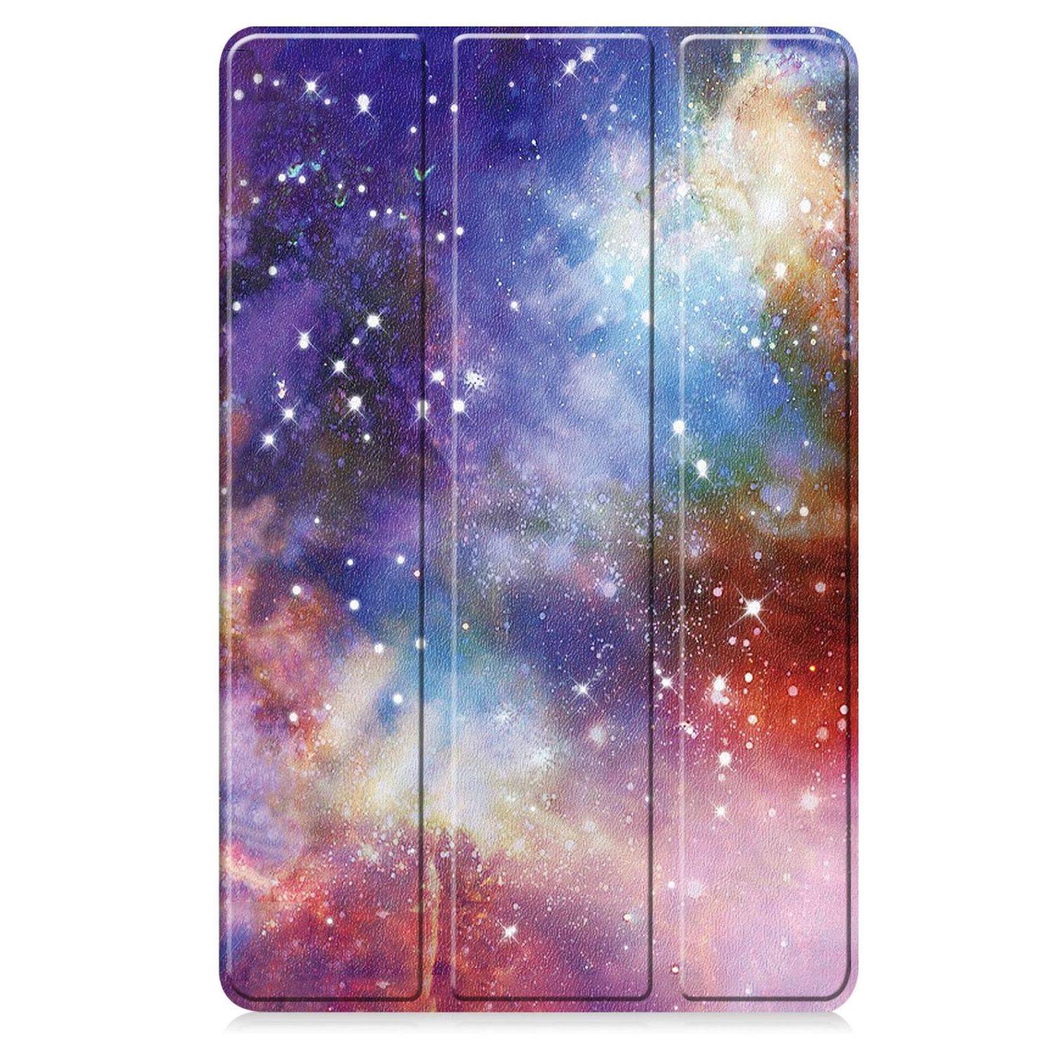 Galaxy-Design Smartphone-Hülle mit drei Paneelen und farbenreichem Sternennebel-Design in Lila, Blau, Rosa und Gold.