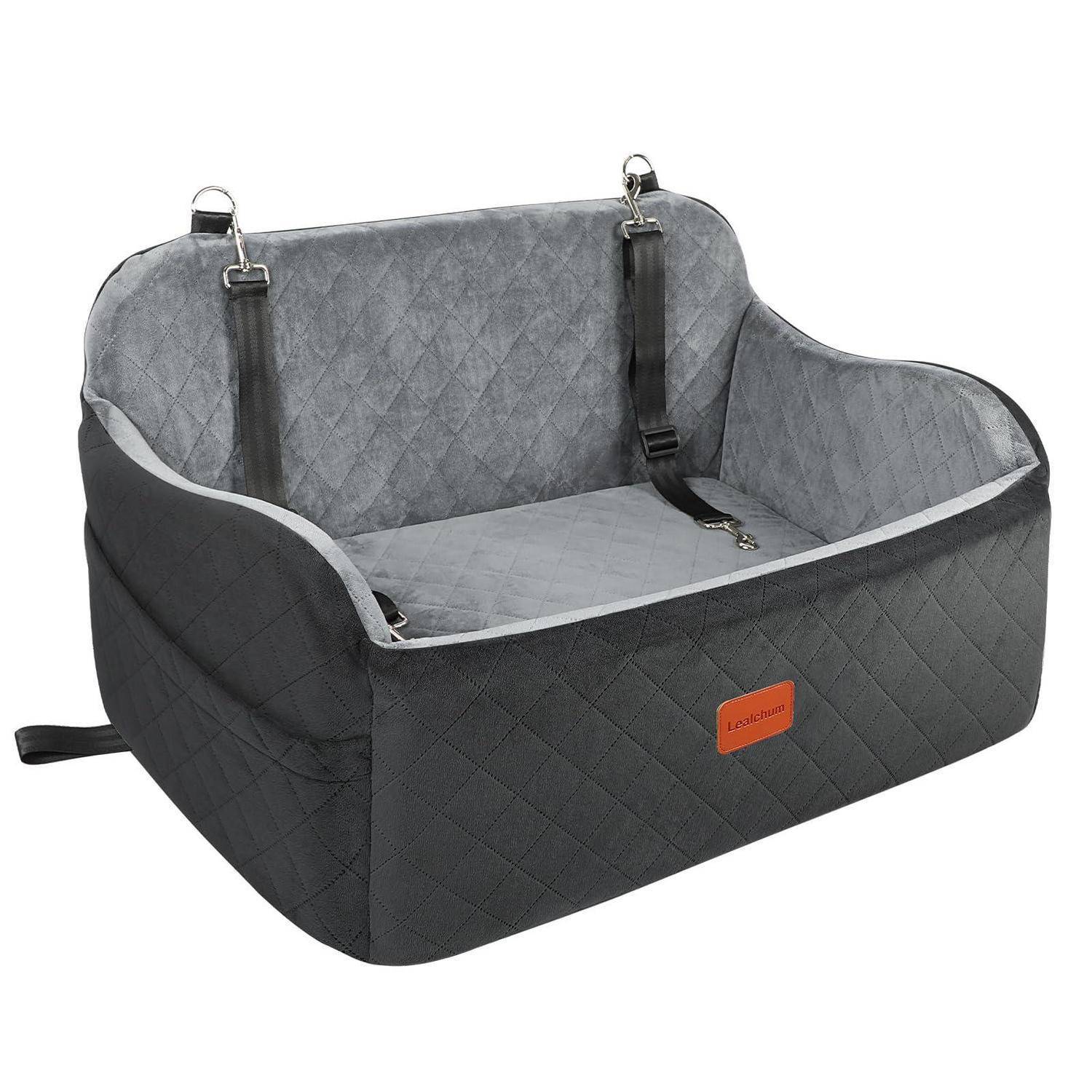 Hundeautositz bis 25 kg, 2 Sicherheitsleinen, waschbar, Schwarz/Grau, L