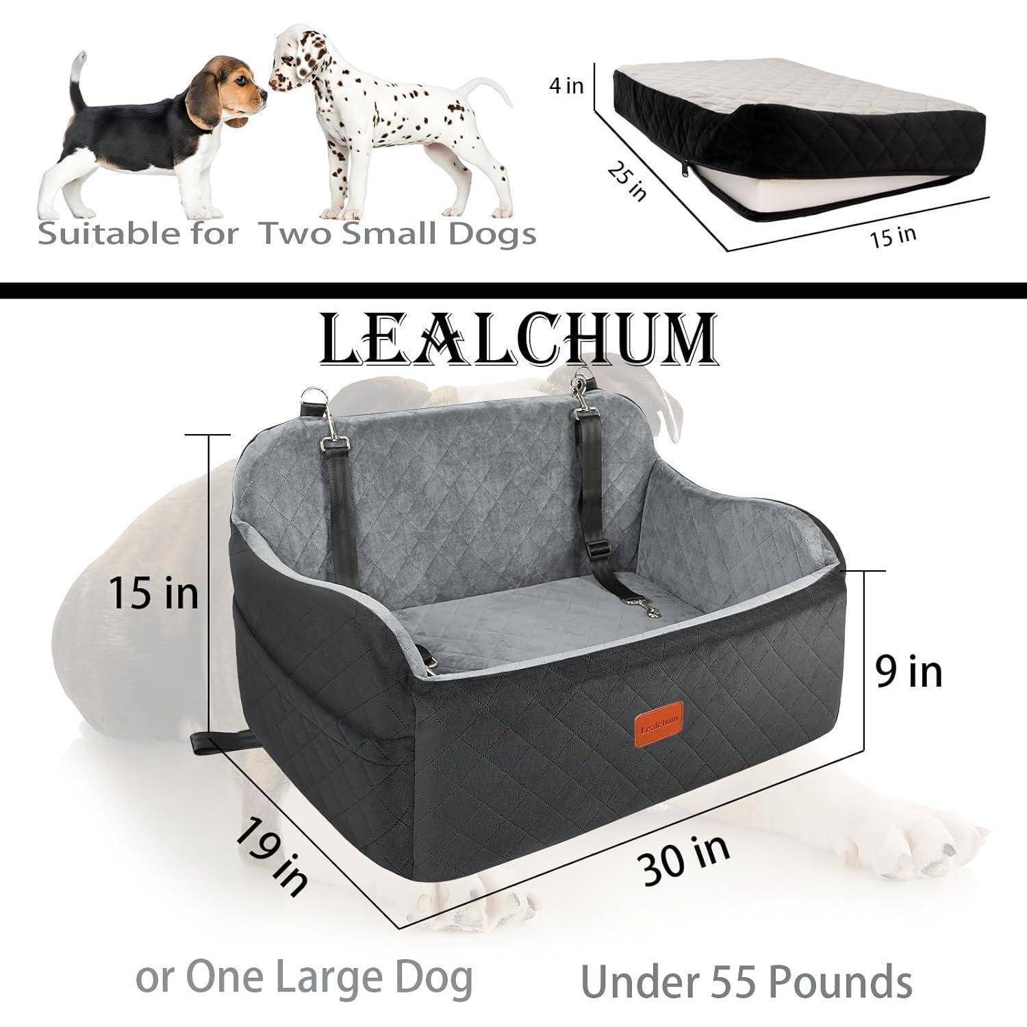 Hundeautositz bis 25 kg, 2 Sicherheitsleinen, waschbar, Schwarz/Grau, L