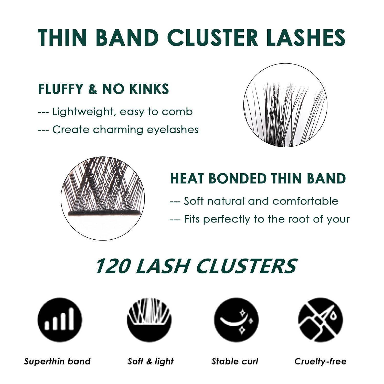 Wimpern Extensions Set 120 Cluster Lashes mit Kleber Pinzette C D Curl 10-16mm