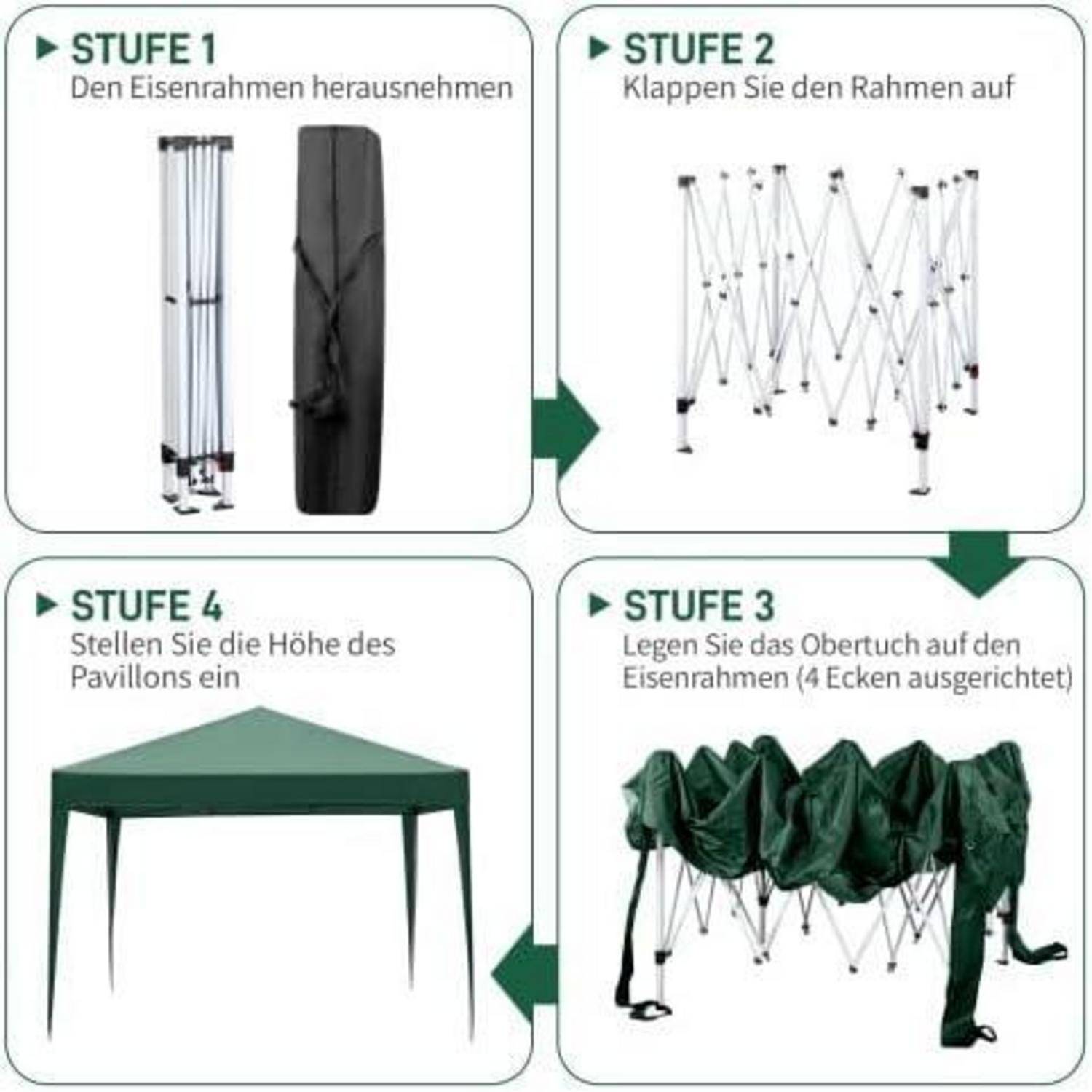 Bonnlo Pavillon 3x3m Grün wasserdicht UV Schutz 50+ ohne Wände