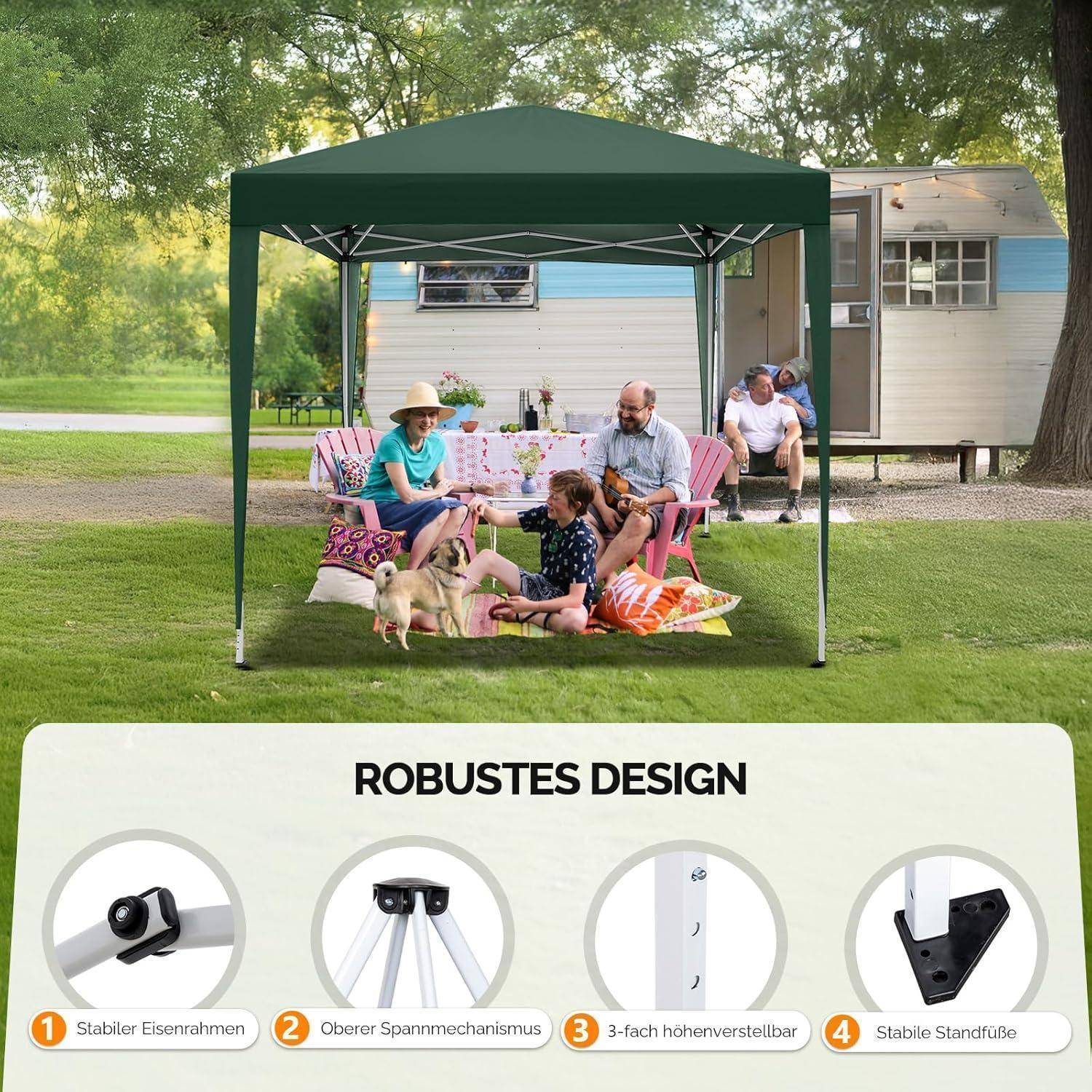 Bonnlo Pop-up Pavillon 3x3m Grün, faltbar, wasserdicht, höhenverstellbar