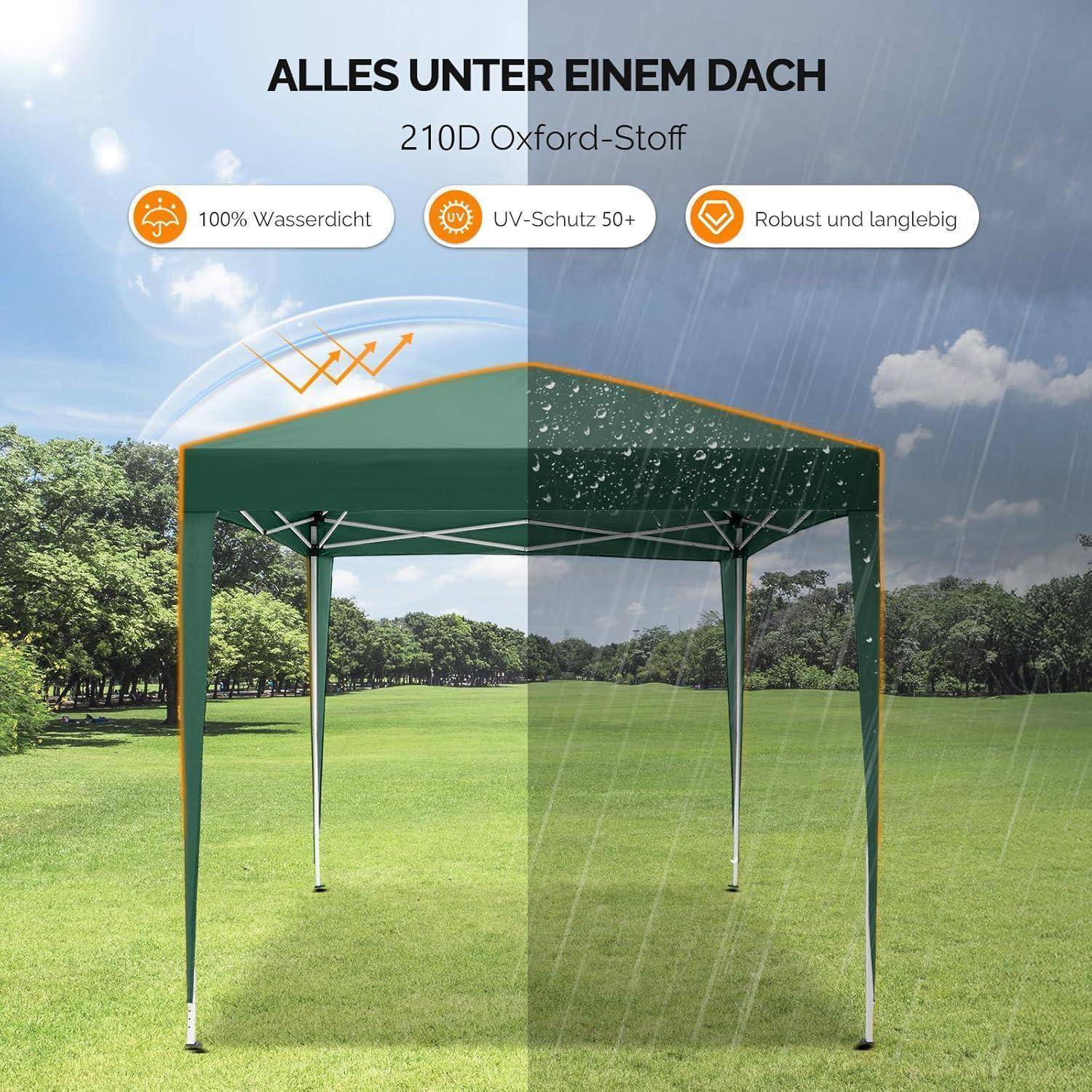 Bonnlo Pop-up Pavillon 3x3m Grün, faltbar, wasserdicht, höhenverstellbar