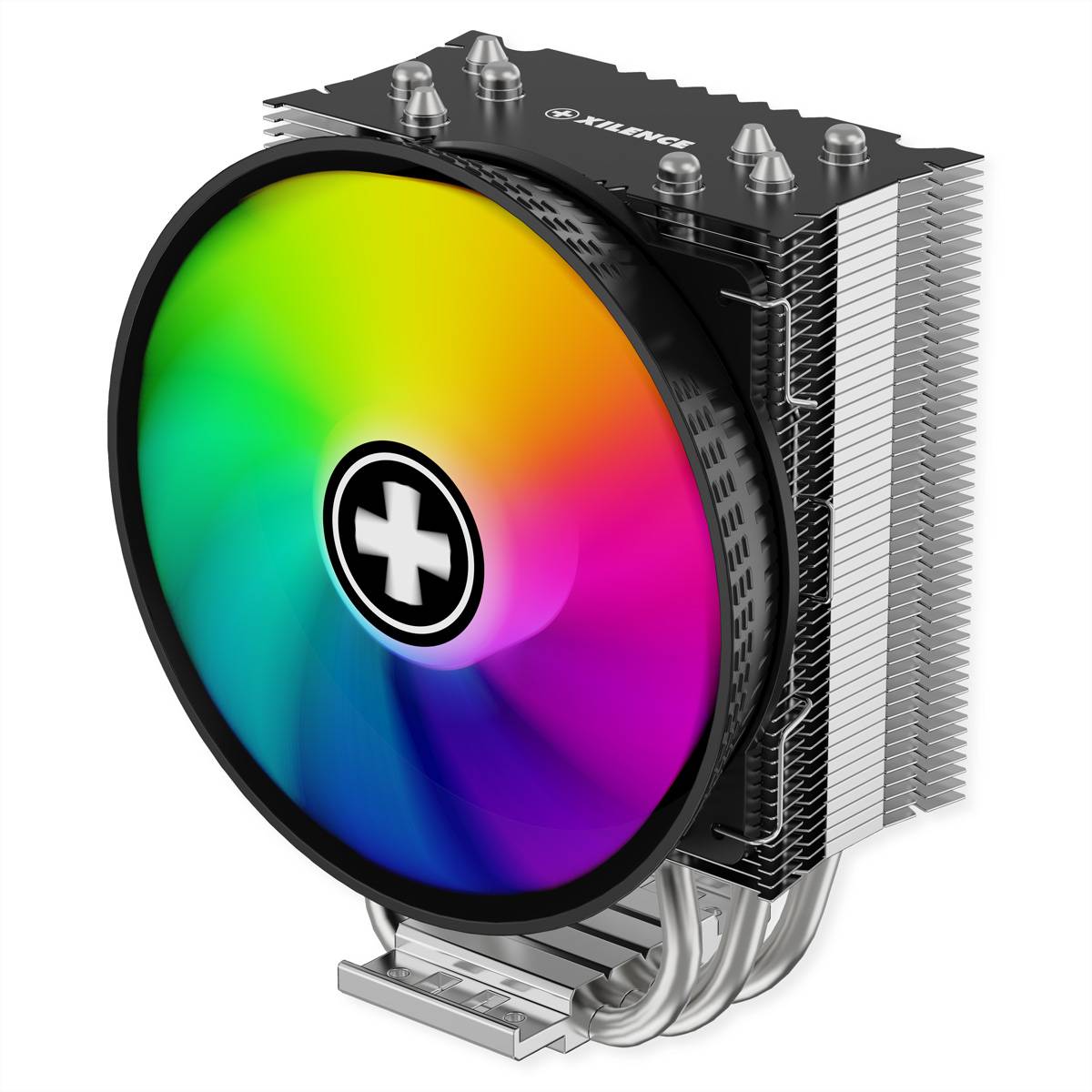 RGB-beleuchteter CPU-Turm-Kühler mit rundem Lüfter, Kühlrippen und Metallwärmerohrlen