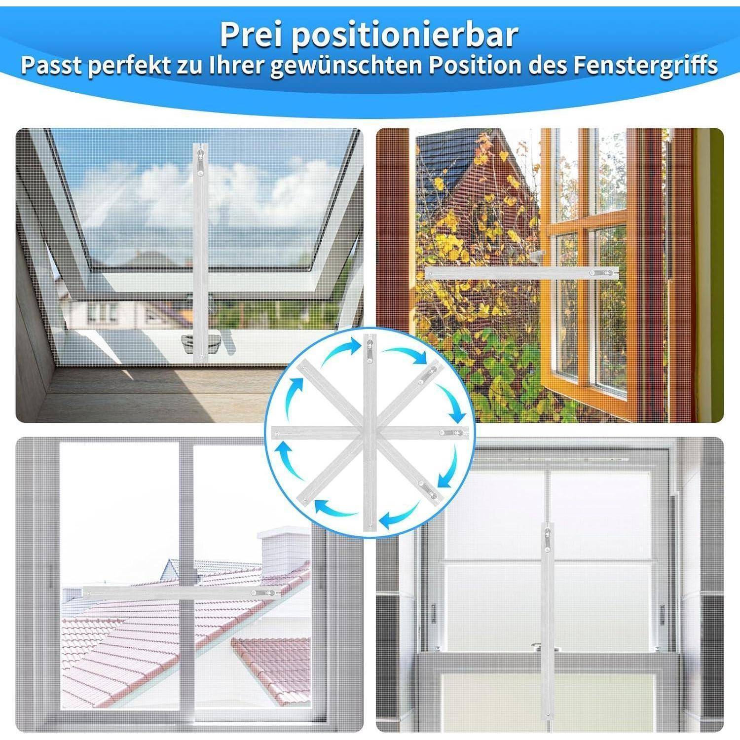 Infografik mit einem verstellbaren Fenstergriff, der sich an die gewünschte Griffposition bei verschiedenen Fenstertypen anpasst.