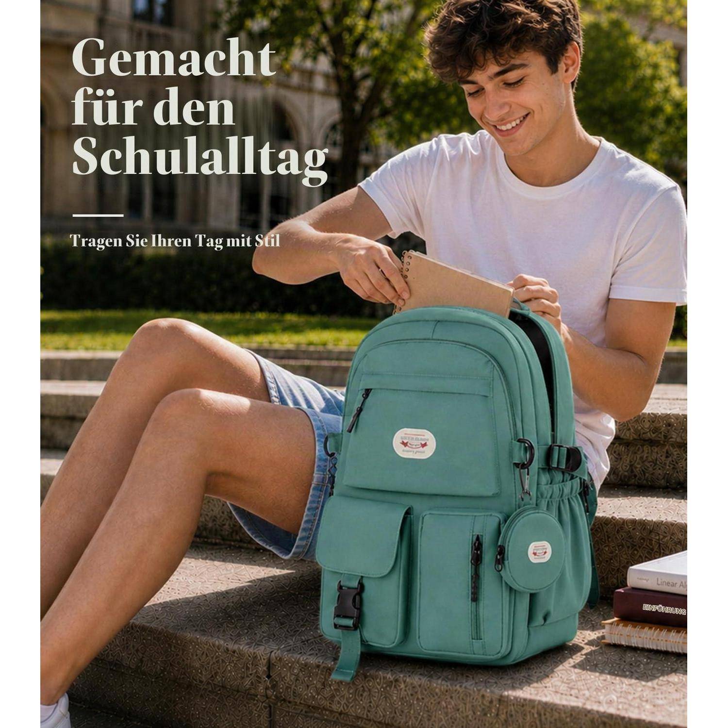 BECOJADDE Rucksack Damen 25L mit 15,6" Laptopfach Dunkelgrün