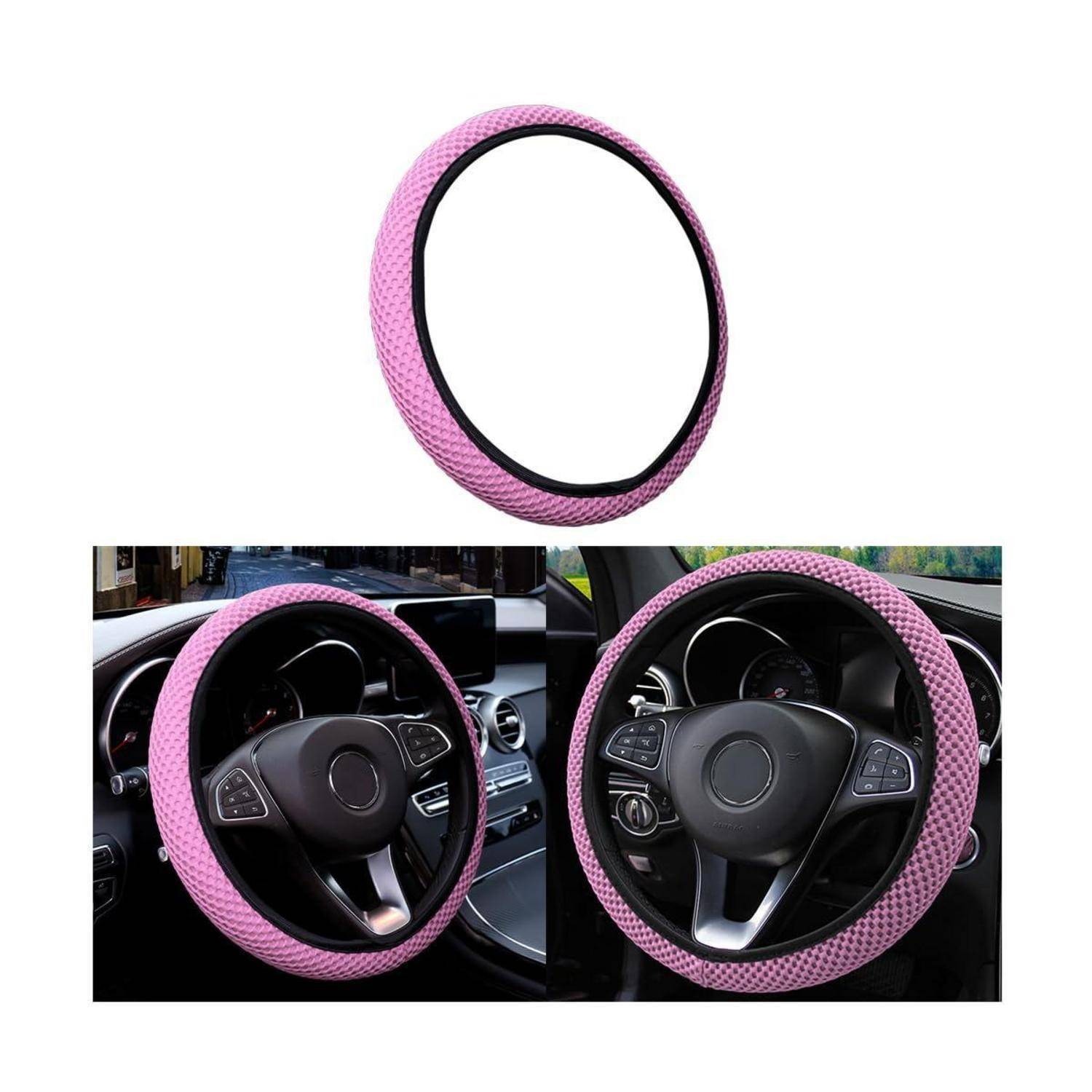 CGEAMDY Lenkradbezug Universal 37-38cm Mikrofaser Eisseide Rosa