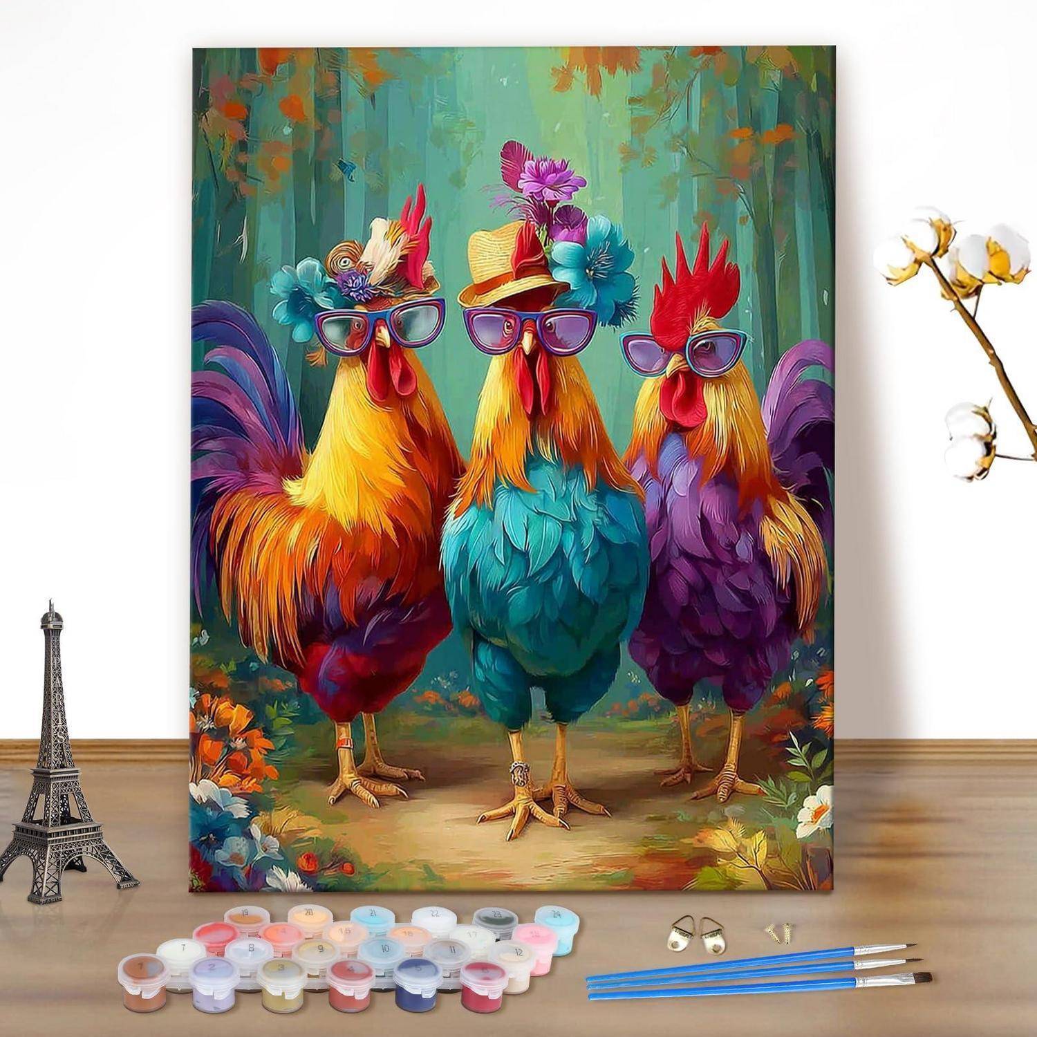 Malen nach Zahlen Set Hühner 40x50cm ohne Rahmen