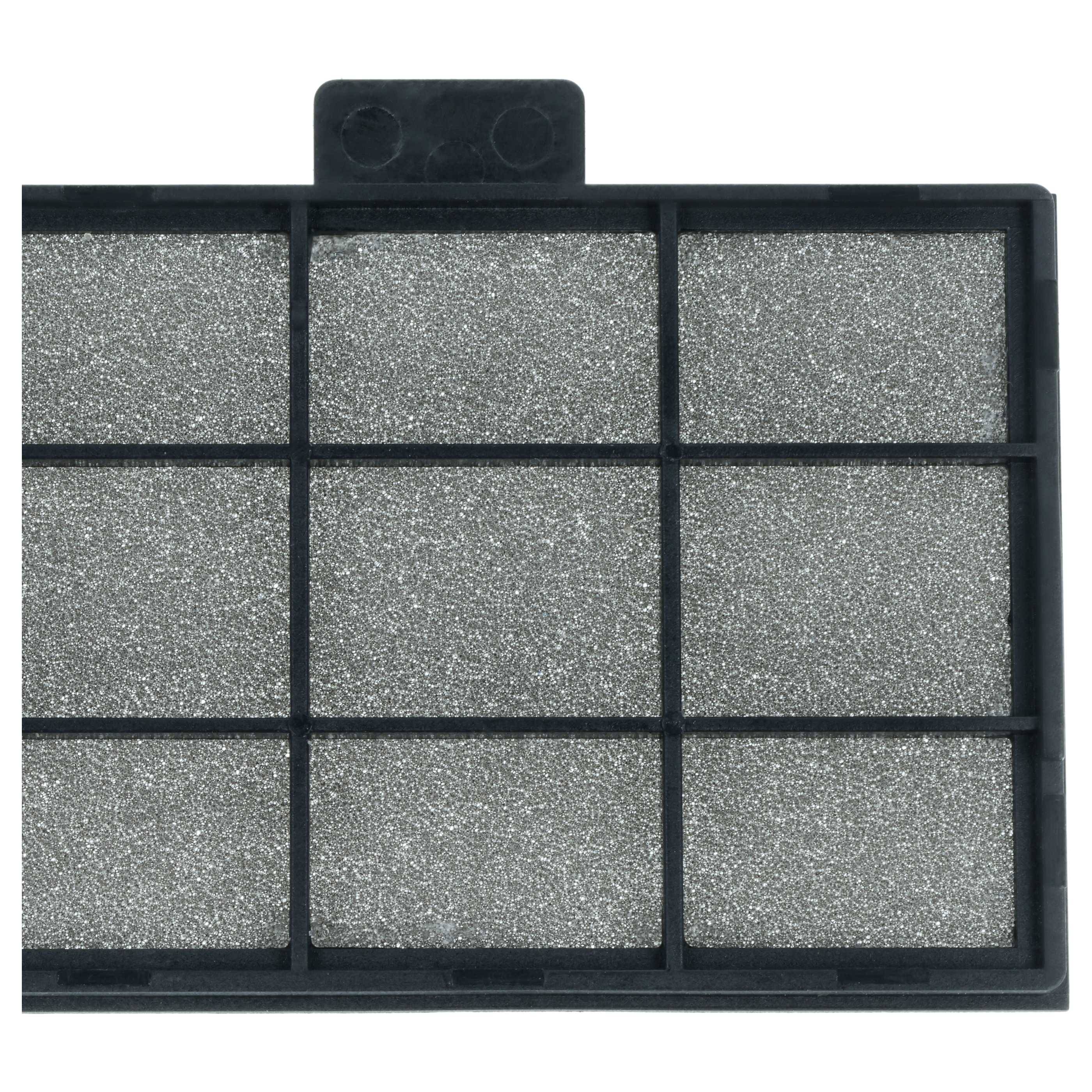 Rechteckiger Luftfilter mit schwarzem Rahmen mit drei mal drei grauen Netzpanelen und einer oberen Lasche, dargestellt vor weißem Hintergrund.