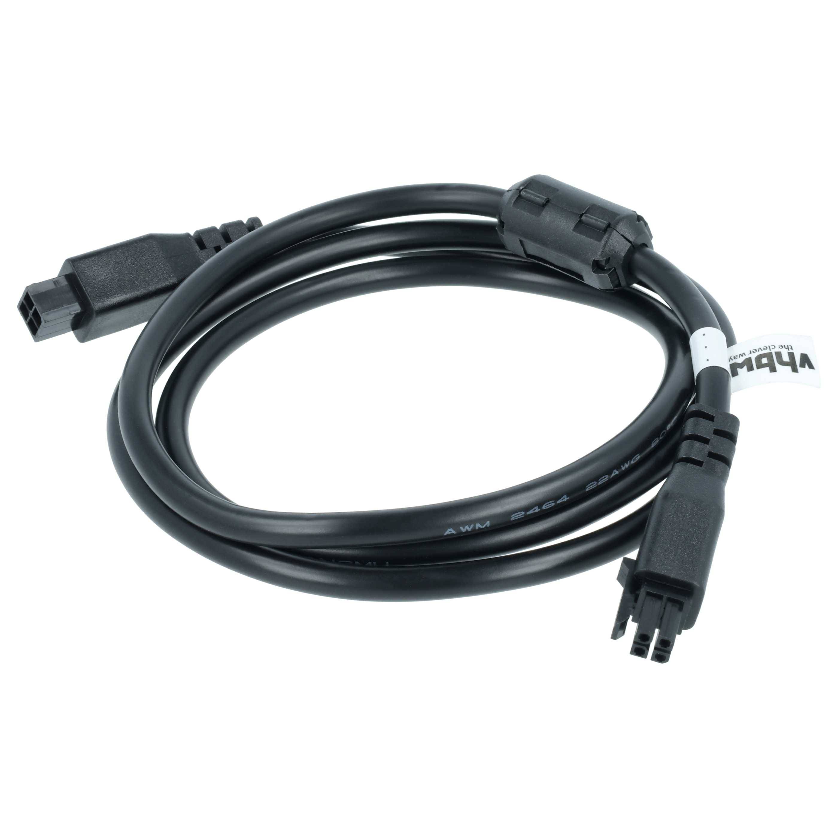 Aufgerolltes schwarzes Kabel mit zwei rechteckigen Steckern auf weißem Hintergrund, wahrscheinlich ein Stromkabel oder Datenkabel.