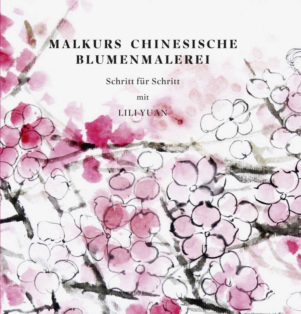 Buchwelle mit rosa-schwarzen Aquarell-Blüten und deutschem Titel 