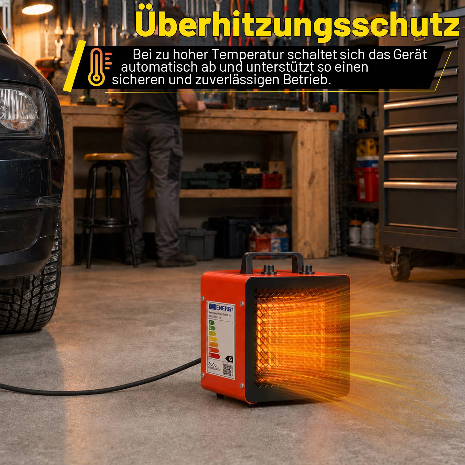 Elektrischer Heizlüfter 3000 W, 3 Stufen, Thermostat bis 85 °C, bis ca. 30 m², Rot