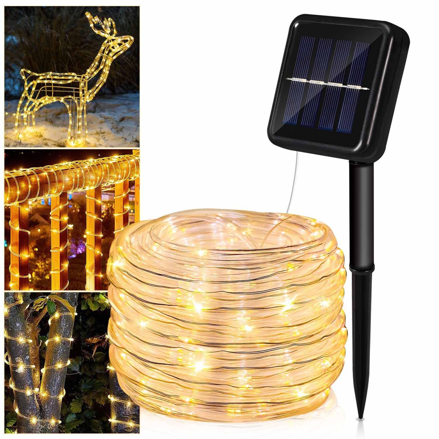 Solar LED Lichterkette ,Außen Garten Balkon Terrasse, mit Solarpanel und Erdspieß 10m Warmweiß