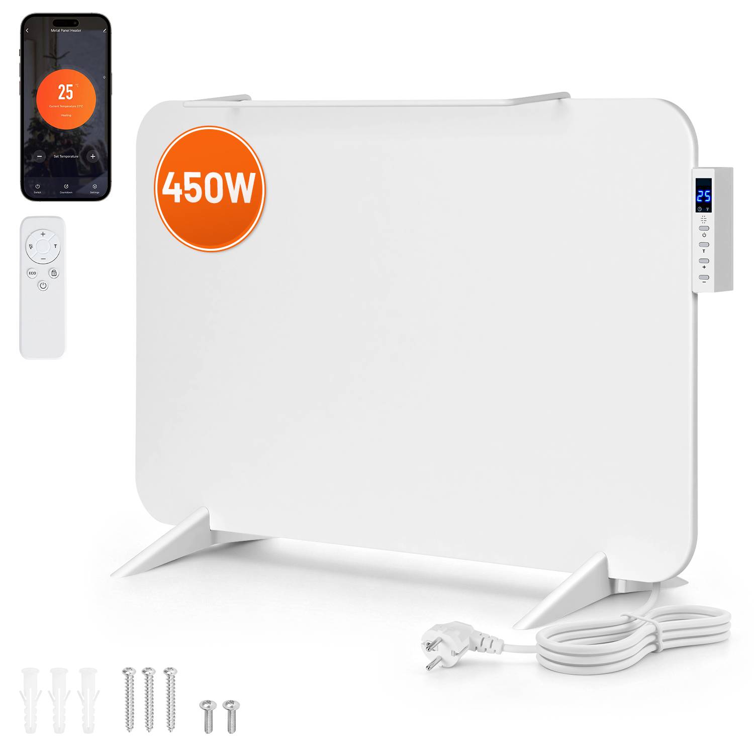 Infrarotheizung 450W Weiß, Heizpaneel Badheizung WLAN App Thermostat Fernbedienung mit Handtuchhalter
