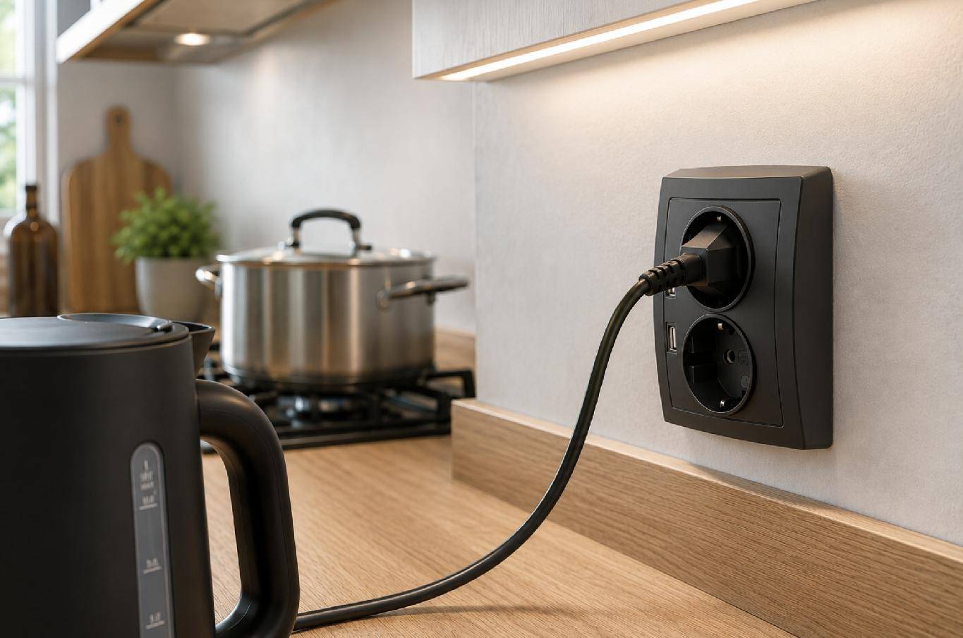 McPower Schutzkontakt-Steckdose, Flair, Quickcharge Anschlüsse, PD, 1x USB-C, 1x USB-A, 250 V, 16 A - Steckdose: 2-fach - Farbe: schwarz