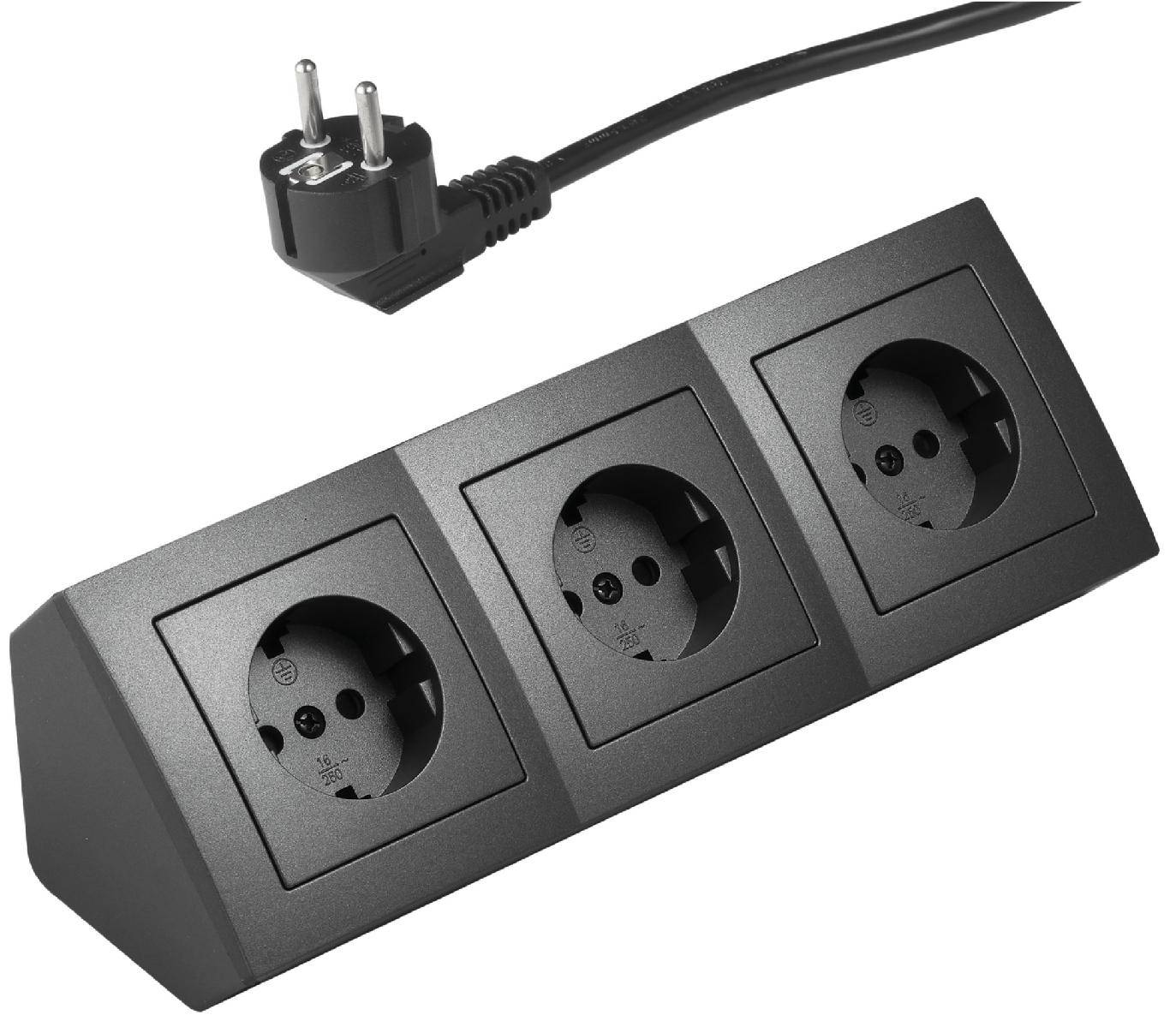 McPower Flair Steckdosenblock, 3-fach, 250V, 16A, Shutter, IP20, 3600W, 2m Anschlusskabel & Stecker - Farbe: anthrazit