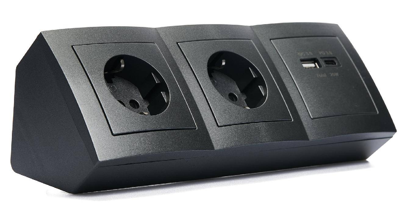 McPower "Flair" Steckdosenblock, Schutzkontakt, 1x USB-C, 1x USB-A, Quick Charge - Steckdose: 2-fach - Farbe: anthrazit
