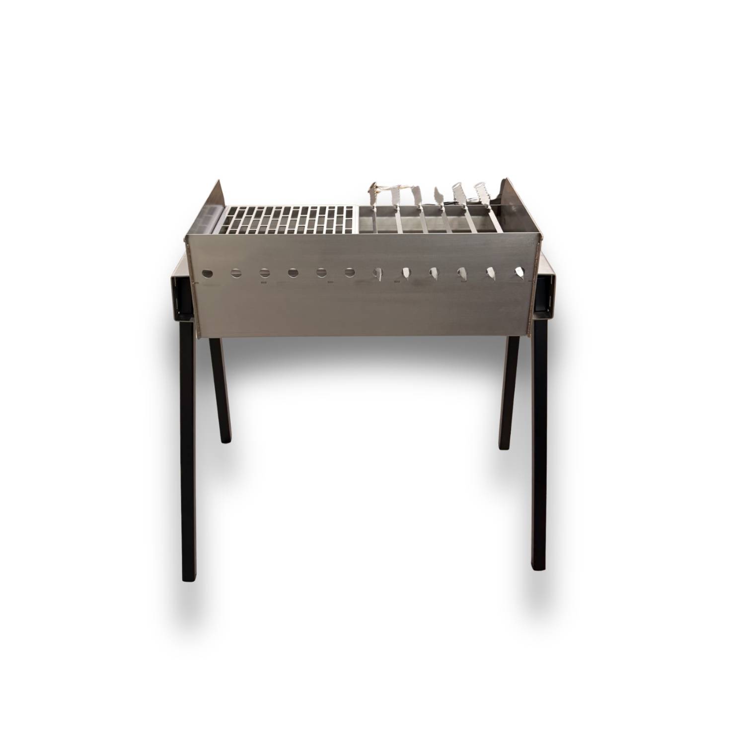 Mangal Bulat 70 Schaschlikgrill 3mm Edelstahl Grillgitter 6 Spieße
