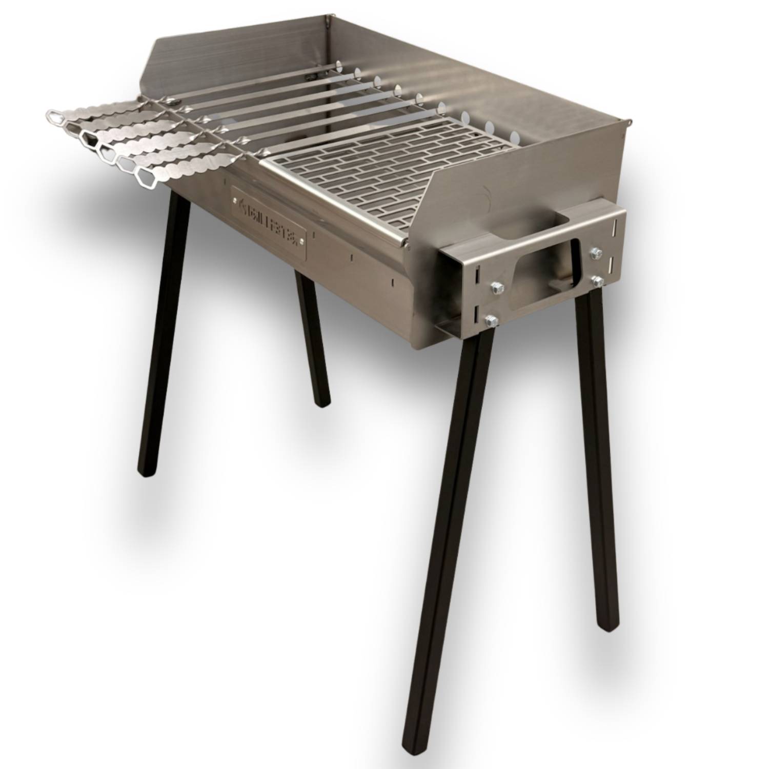 Mangal Bulat 70 Schaschlikgrill 3mm Edelstahl Grillgitter 6 Spieße