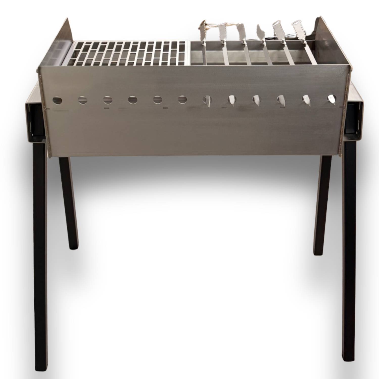 Mangal Bulat 70 Schaschlikgrill 3mm Edelstahl Grillgitter 6 Spieße