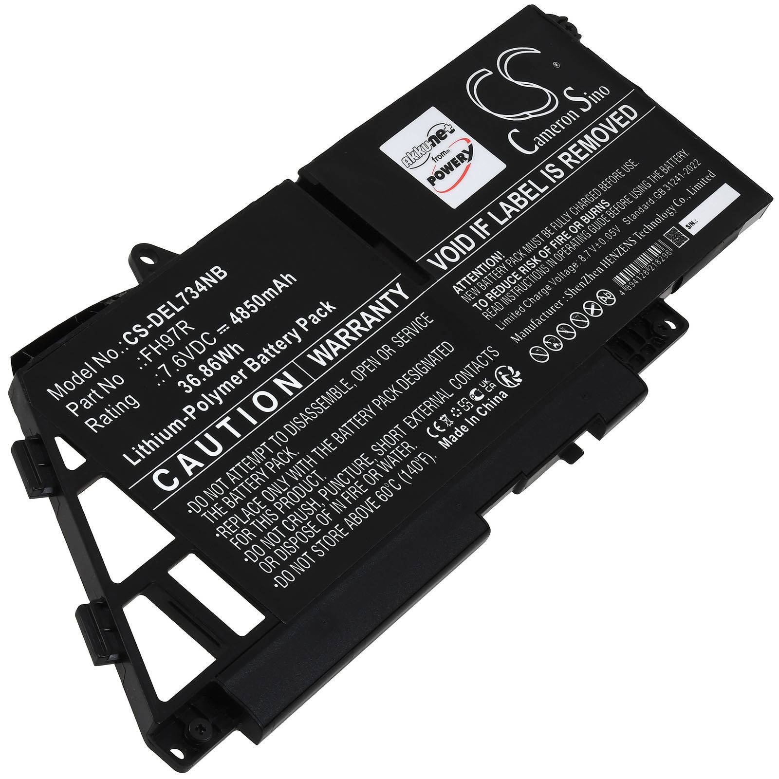 Powery Akku für Laptop Dell Latitude 7340 2-in-1, 7,6V, Li-Polymer
