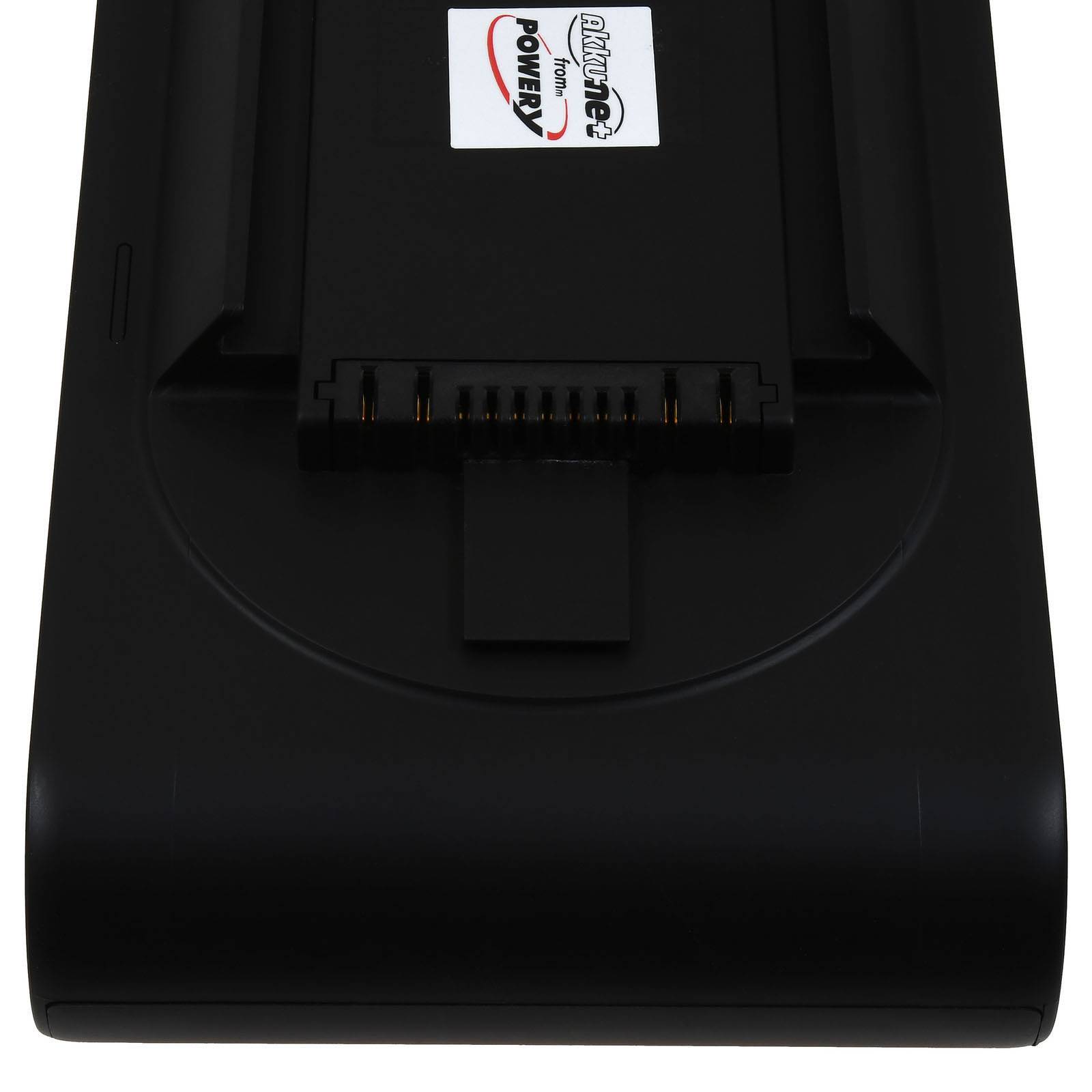 Rückseite eines schwarzen BatteryTAP-Stromgeräts mit einem Anschlussport und einem Etikett in der Nähe der Oberseite sichtbar.