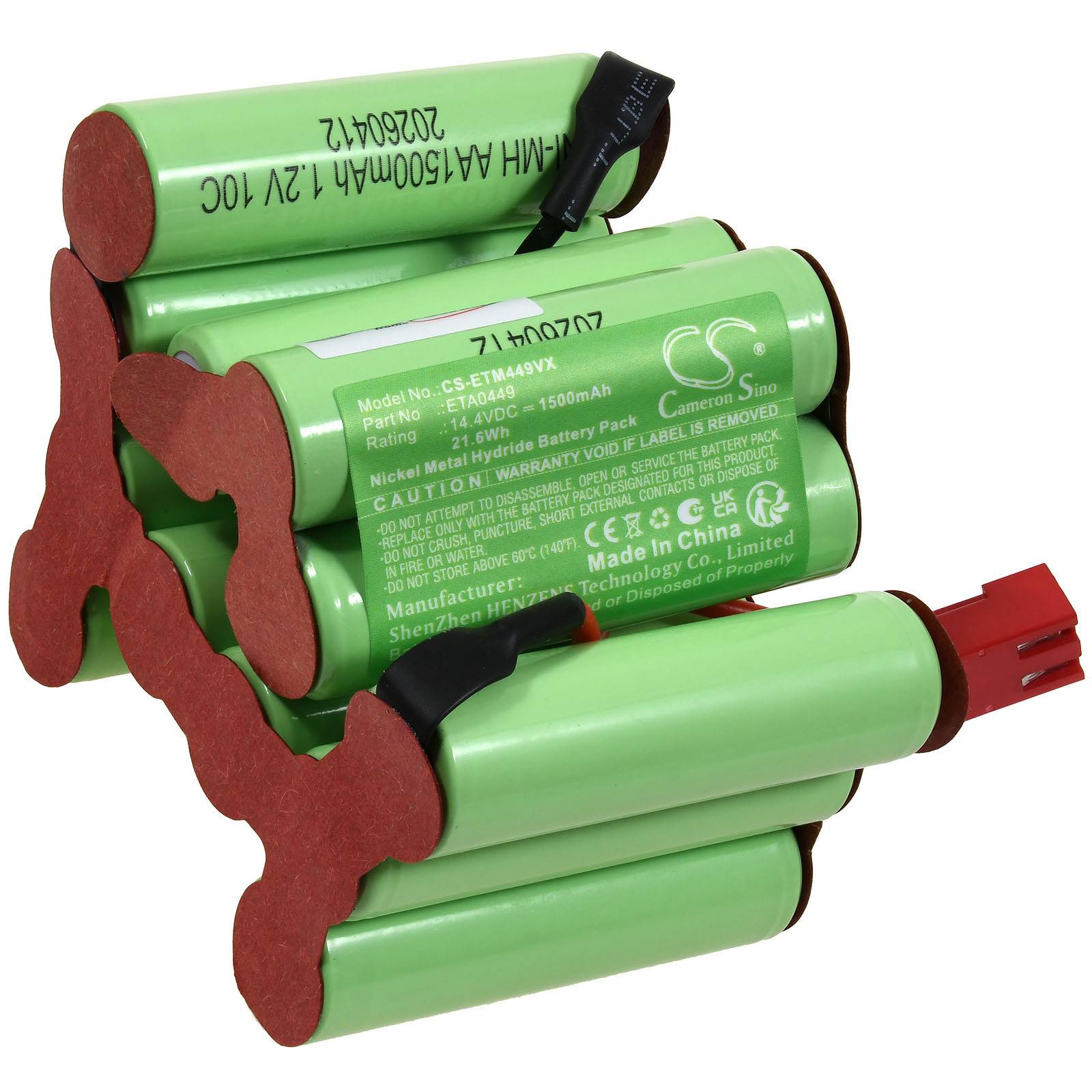 Stapel grüner wiederaufladbarer Batteriepacks mit roten Endkappen und schwarzen Anschlüssen auf weißem Hintergrund.