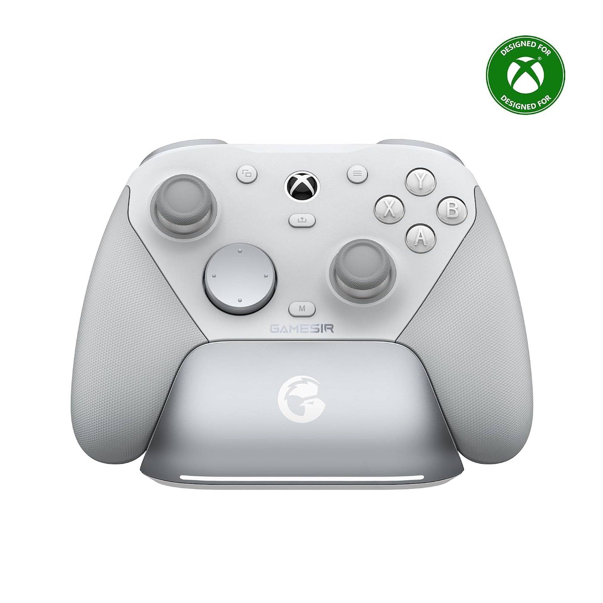 Weißer Xbox-ähnlicher kabelloses Spiele-Controller mit zwei Analogsticks, D-Pad, ABXY-Tasten und 