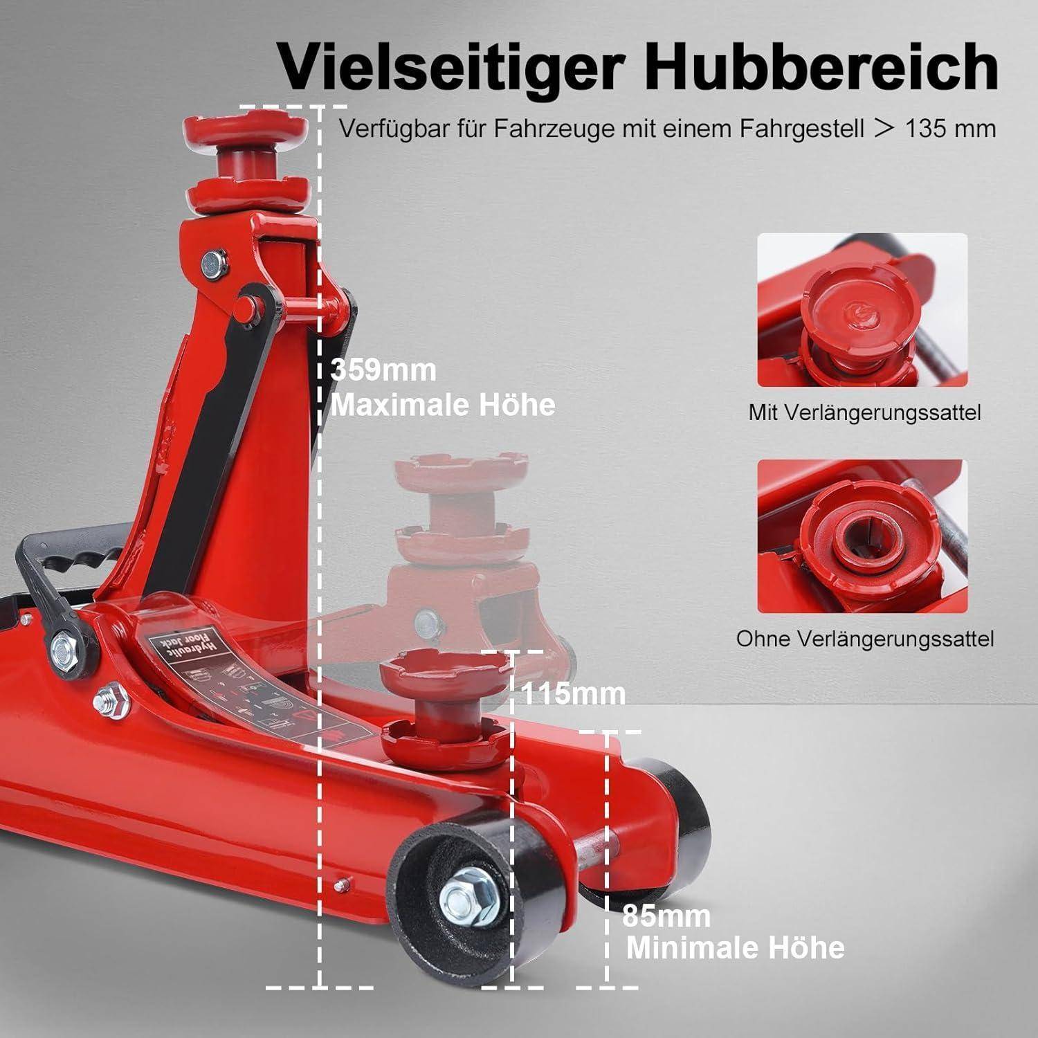 HYCHIKA Hydraulischer Wagenheber 2.5T, 85-350mm Hubbereich, Schnellhubpumpe