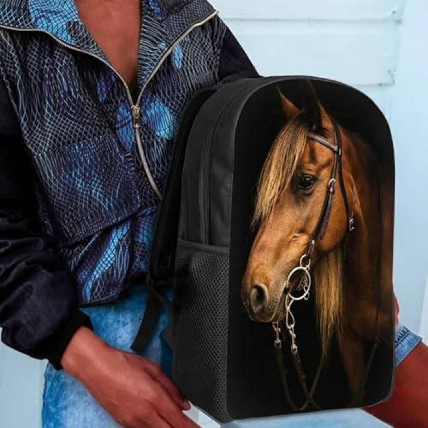 Kinderrucksack mit Pferdeprint, leicht, wasserdicht, 28x44x13cm