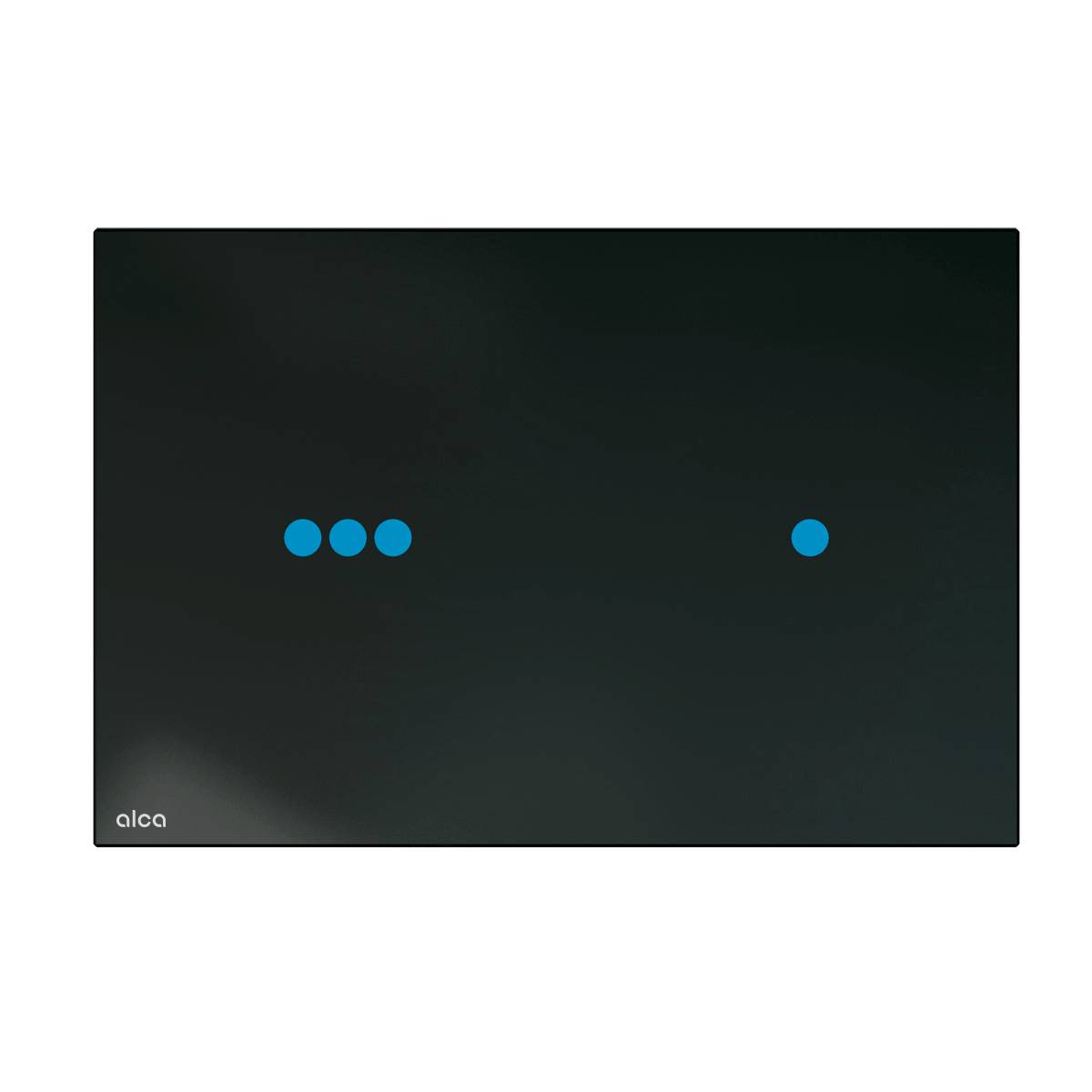Dunkle Folie mit vier blauen Punkten, drei auf der linken Seite gruppiert und einer auf der rechten Seite, mit kleinem 