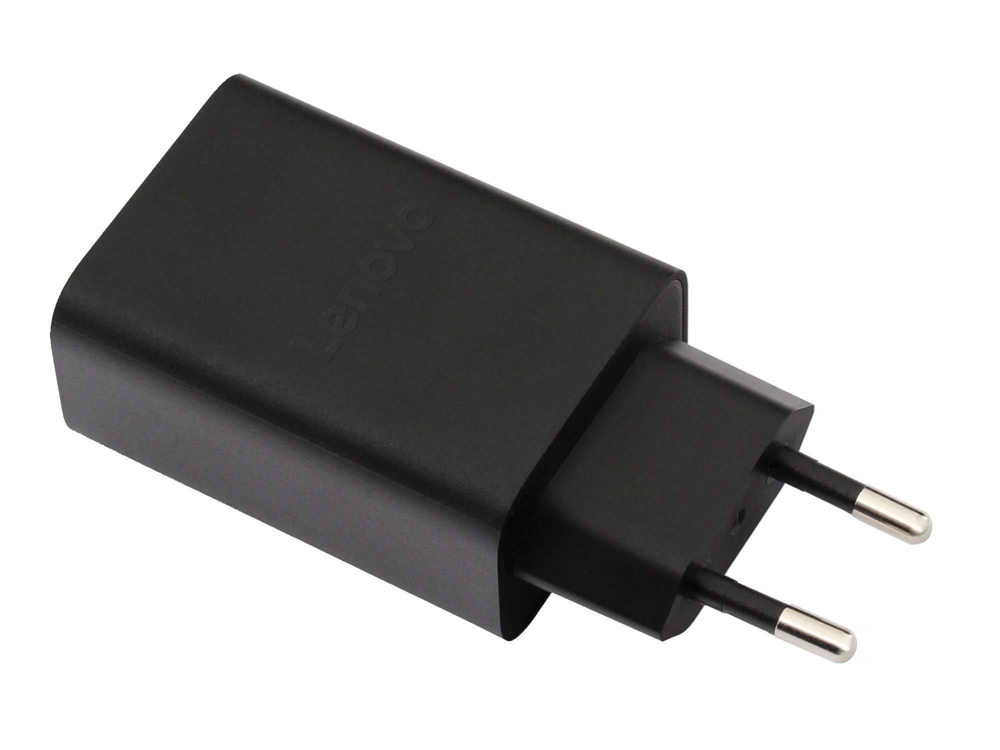 Schwarzes USB-Wandladegerät mit zwei runden europäischen Steckerkontakten.