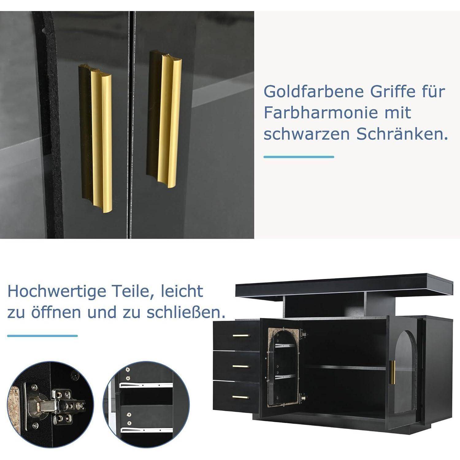 Sideboard 120cm mit 3 Schubladen und LED Schwarz