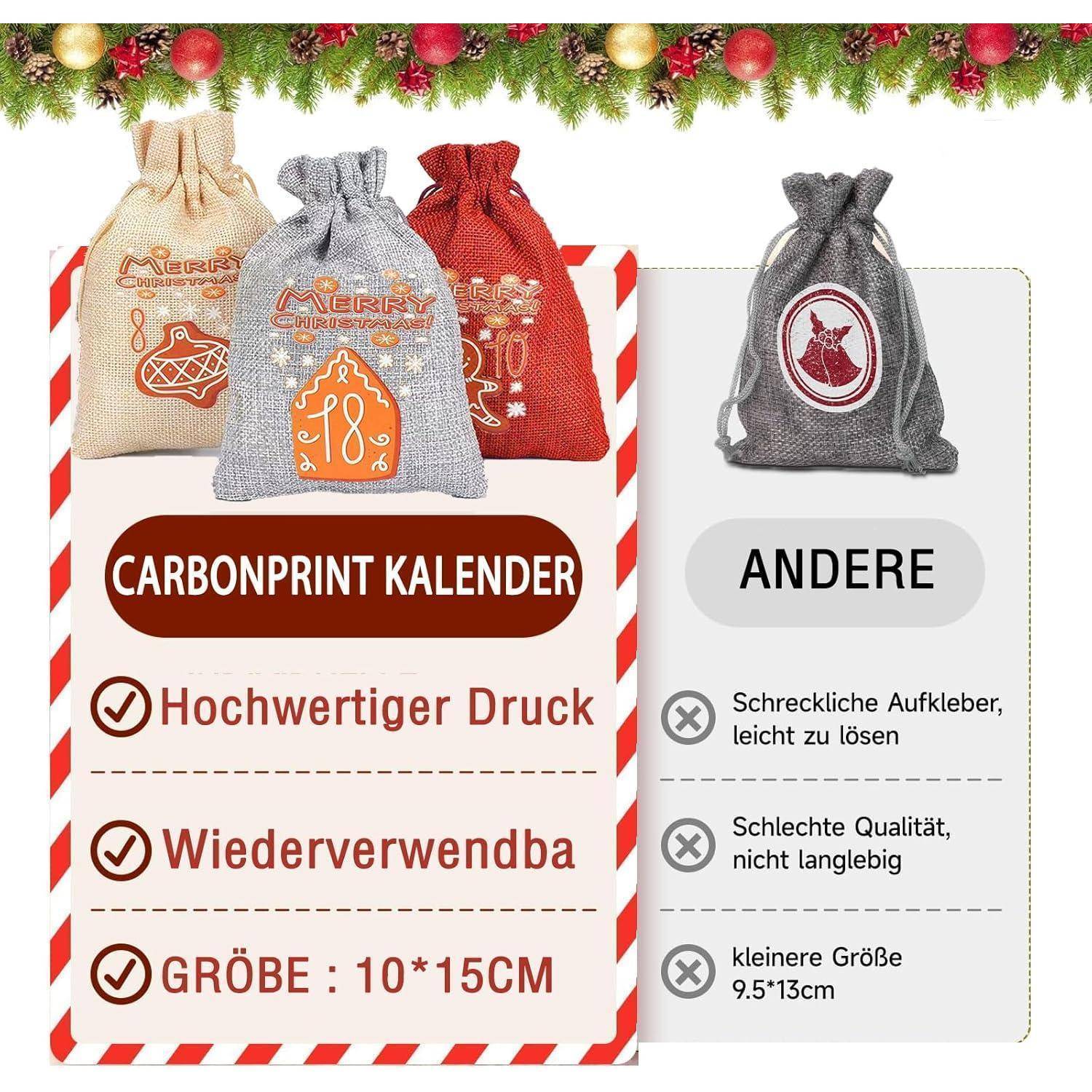 Adventskalender Kinder Befüllen 24 Stoffbeutel Weihnachtskalender 2024
