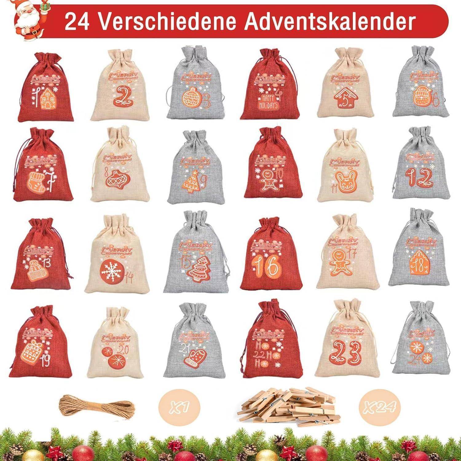 Adventskalender Kinder Befüllen 24 Stoffbeutel Weihnachtskalender 2024