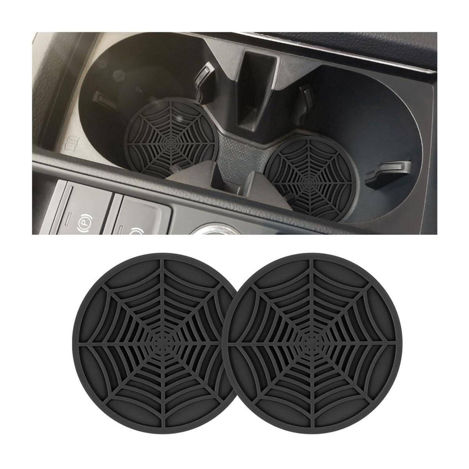 Auto Getränkehalter Matte 2 Stück PVC Anti-Rutsch Schwarz Spinne Design