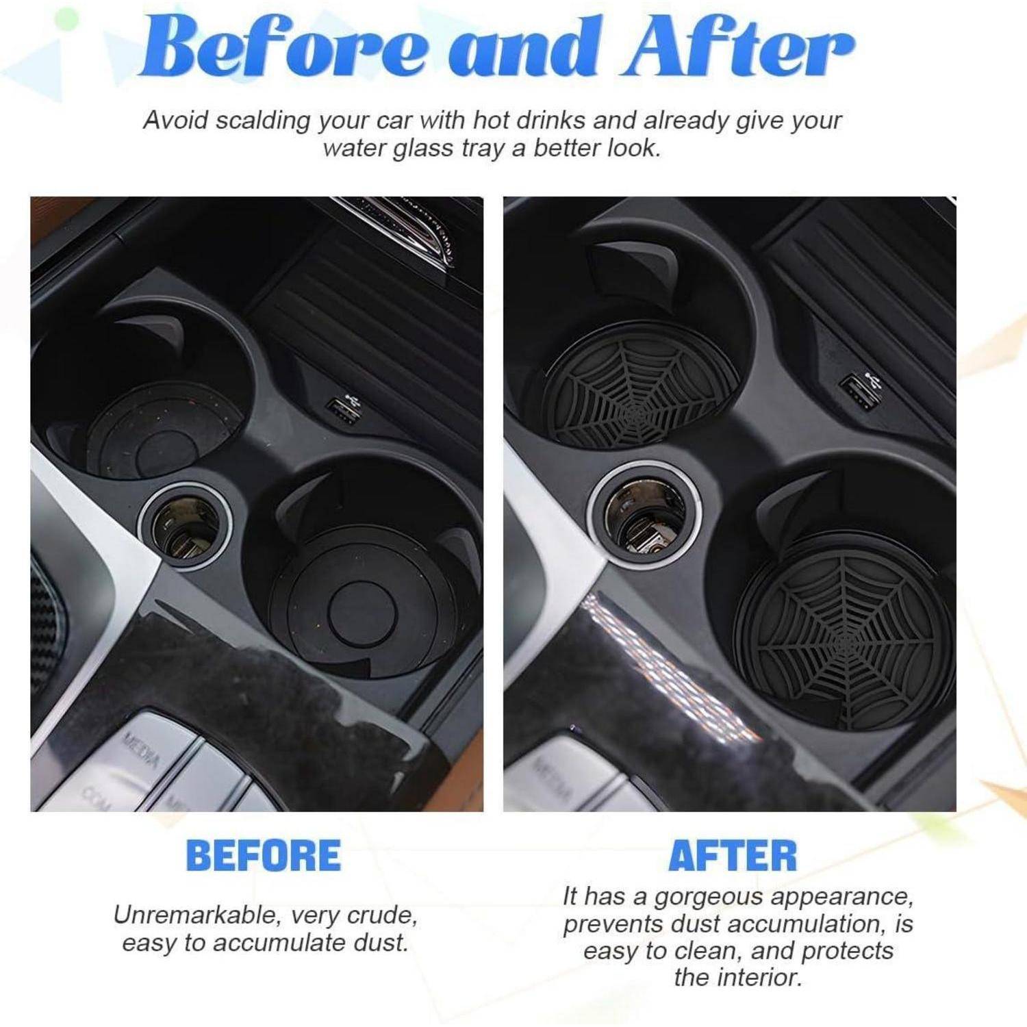 Auto Getränkehalter Matte 2 Stück PVC Anti-Rutsch Schwarz Spinne Design