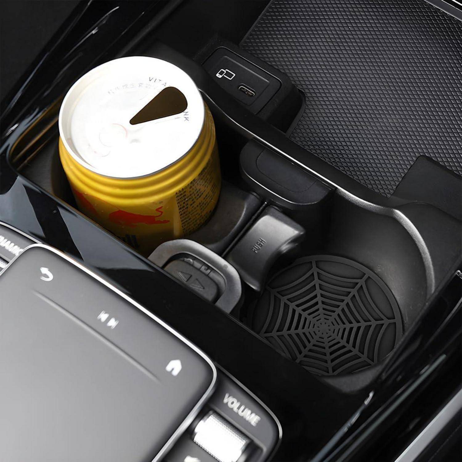 Auto Getränkehalter Matte 2 Stück PVC Anti-Rutsch Schwarz Spinne Design