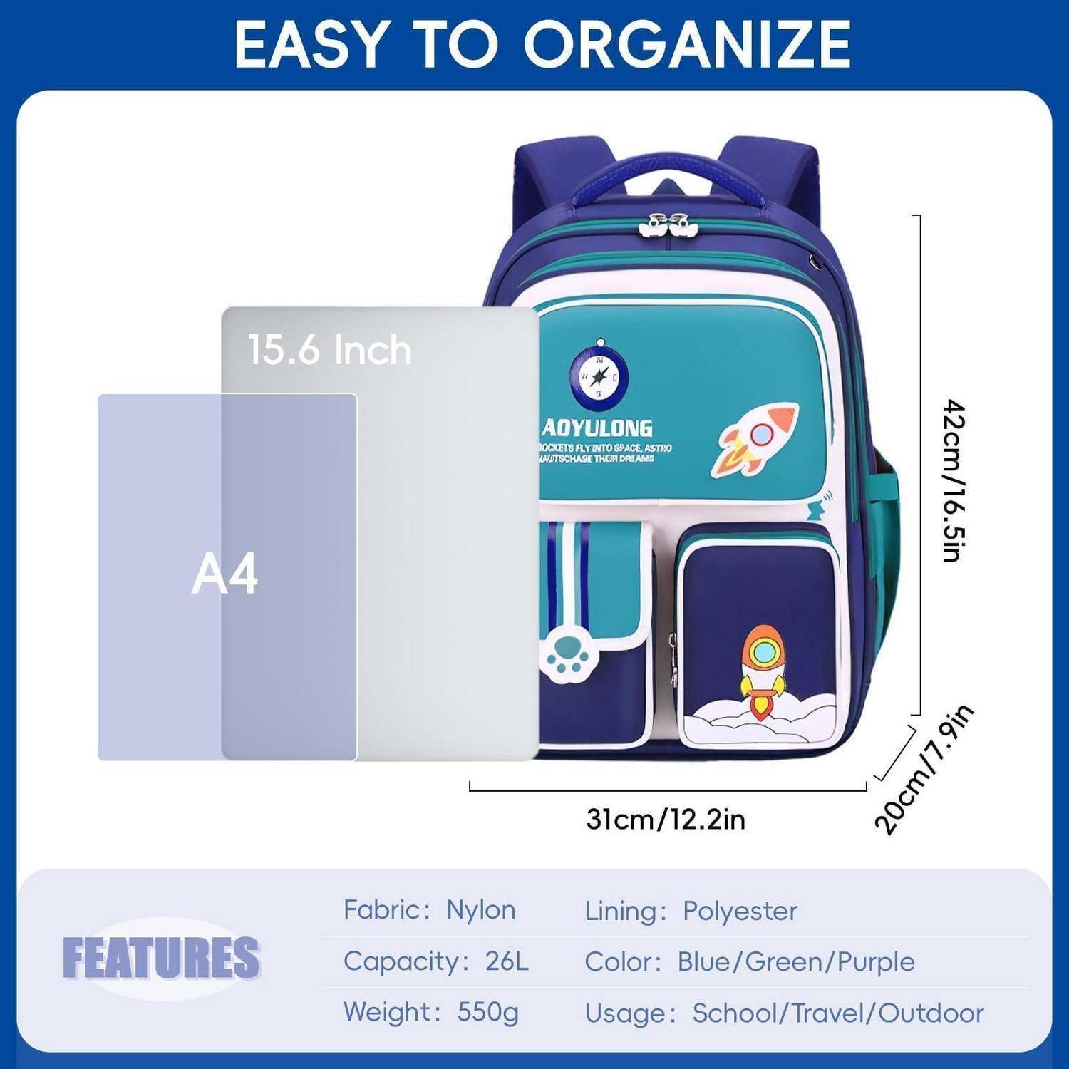 Amythe Schulrucksack Jungen 1-5. Klasse Blau 26L 0,55kg