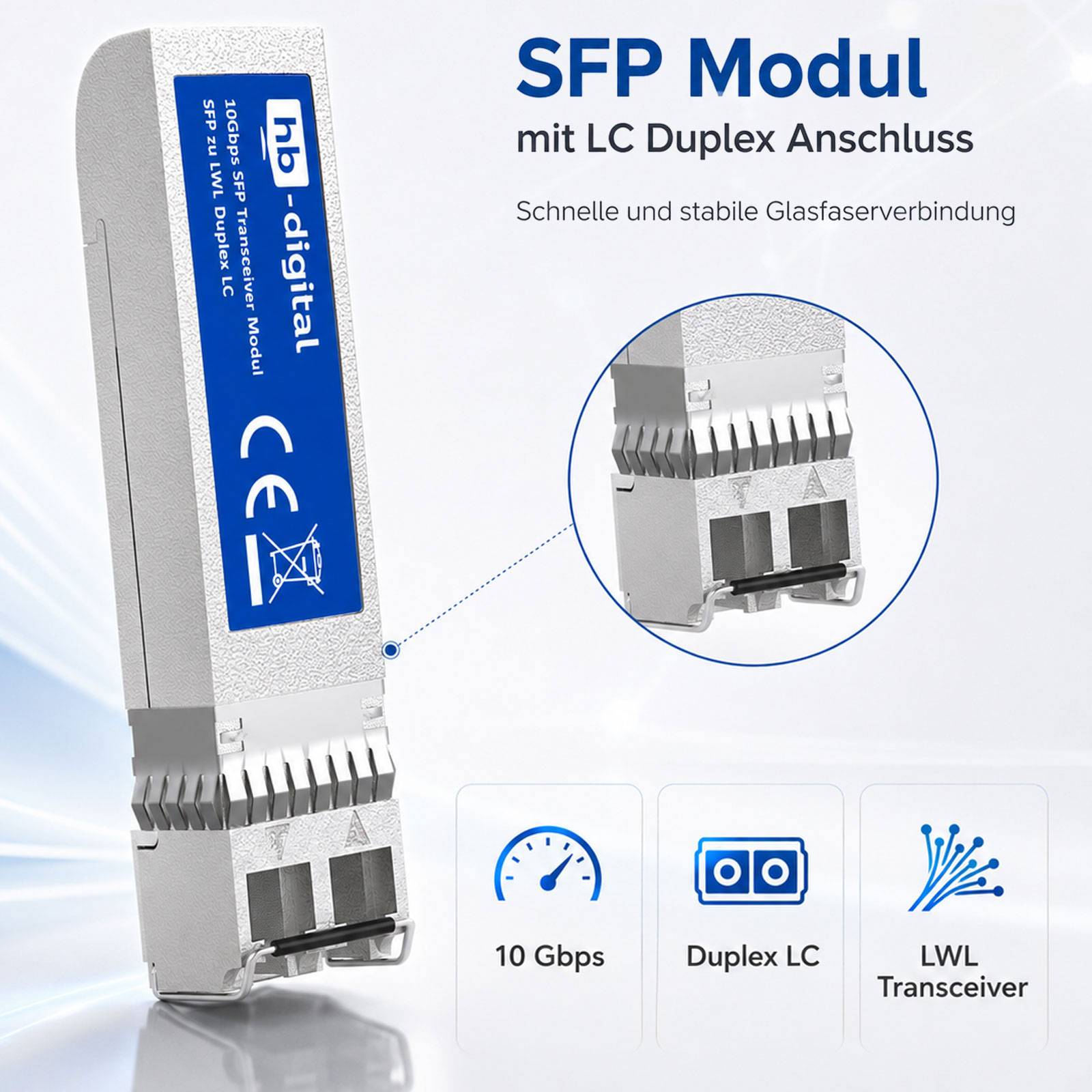 hb-digital 10G SFP+ Transceiver Modul LC Duplex 850nm Multimode DDM
