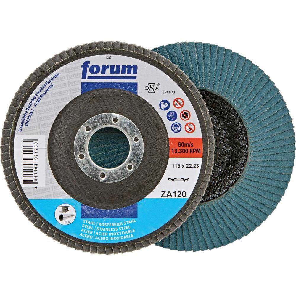 Fächerschleifscheibe - Zirkonkorund - gewölbt - Außen-Ø 115mm - Körnung 120 - FORUM