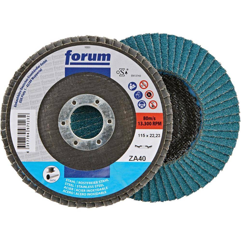 Fächerschleifscheibe - Zirkonkorund - gewölbt - Außen-Ø 115mm - Körnung 40 - FORUM