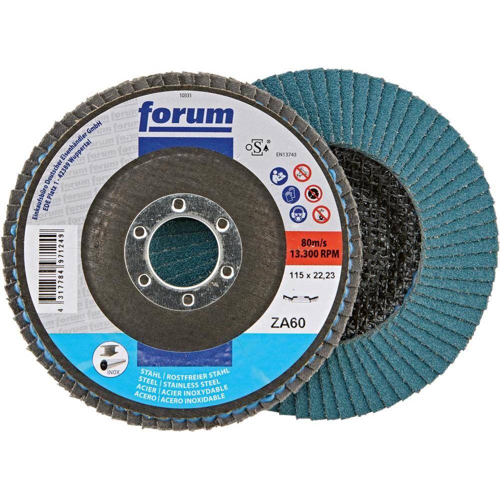 Fächerschleifscheibe - Zirkonkorund - gewölbt - Außen-Ø 115mm - Körnung 60 - FORUM