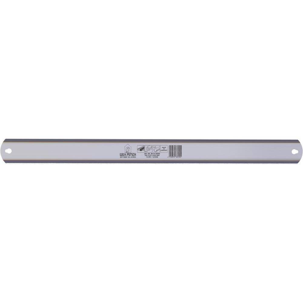 Langer silberner Metallstab mit Löchern an beiden Enden und einem kleinen Etikett in der Mitte, auf weißem Hintergrund gezeigt.