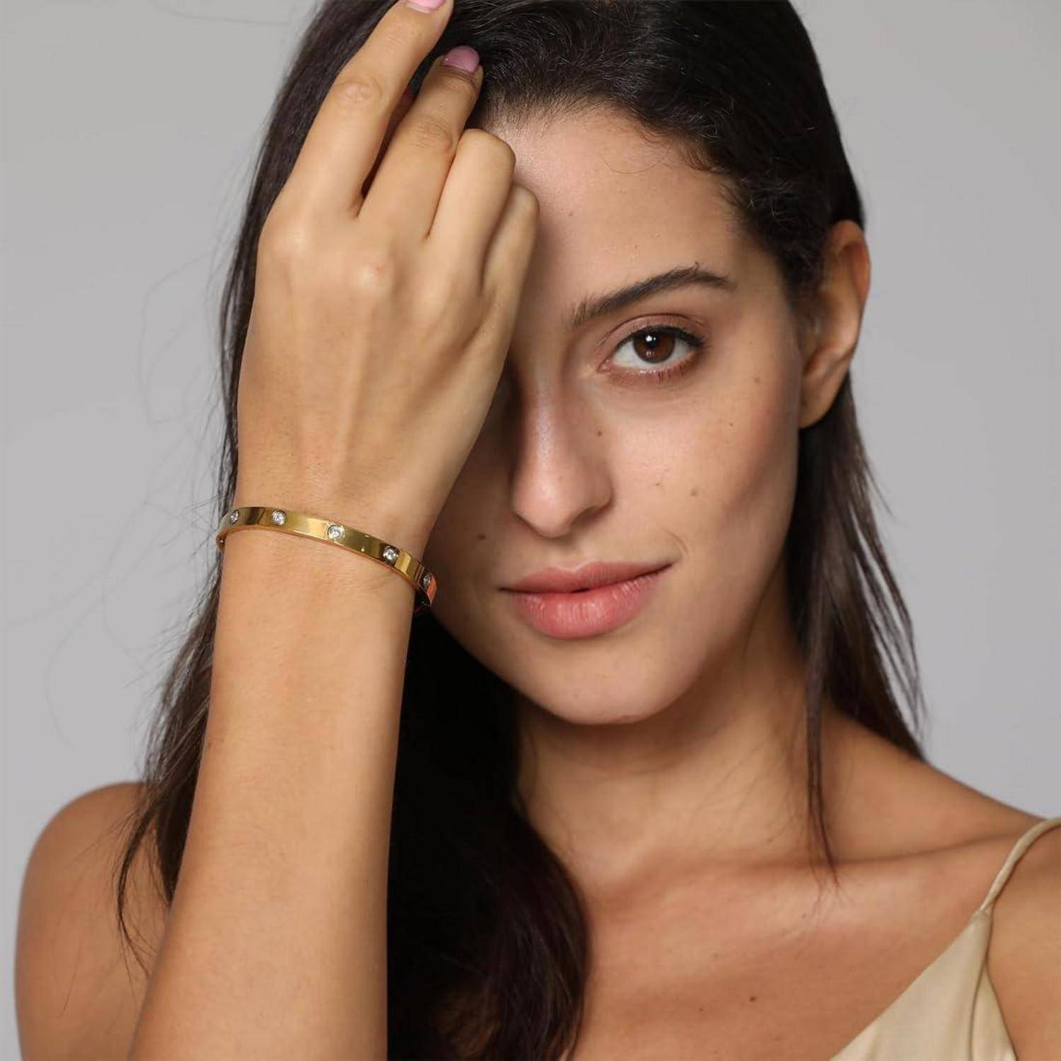 Damen Armreif Edelstahl Zirkonia 6mm breit Armband Armspange Gravur