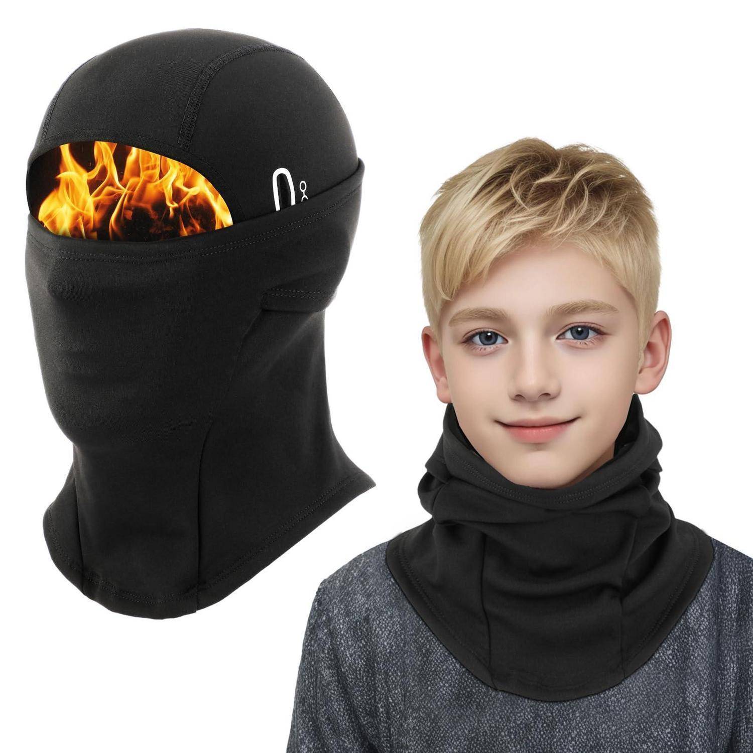 Kinder Sturmhaube Winter Fleece Winddicht Warm Skimaske Radfahren Schwarz