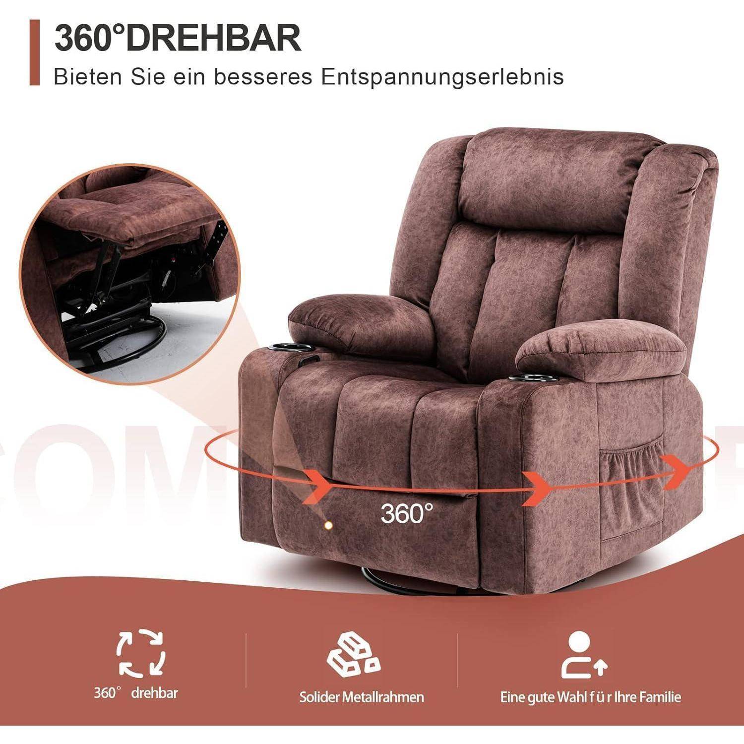 COMHOMA Drehsessel mit Fußstütze und Getränkehalter Braun