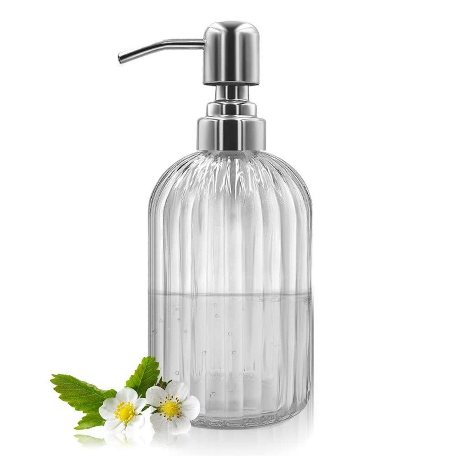 Glas Seifenspender 14 Oz mit Edelstahlpumpe Transparent