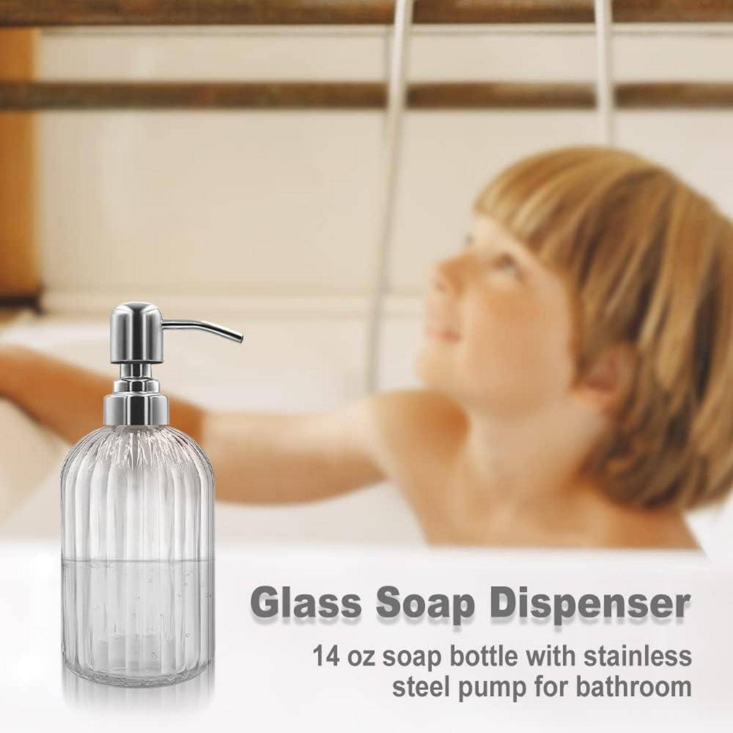 Glas Seifenspender 14 Oz mit Edelstahlpumpe Transparent